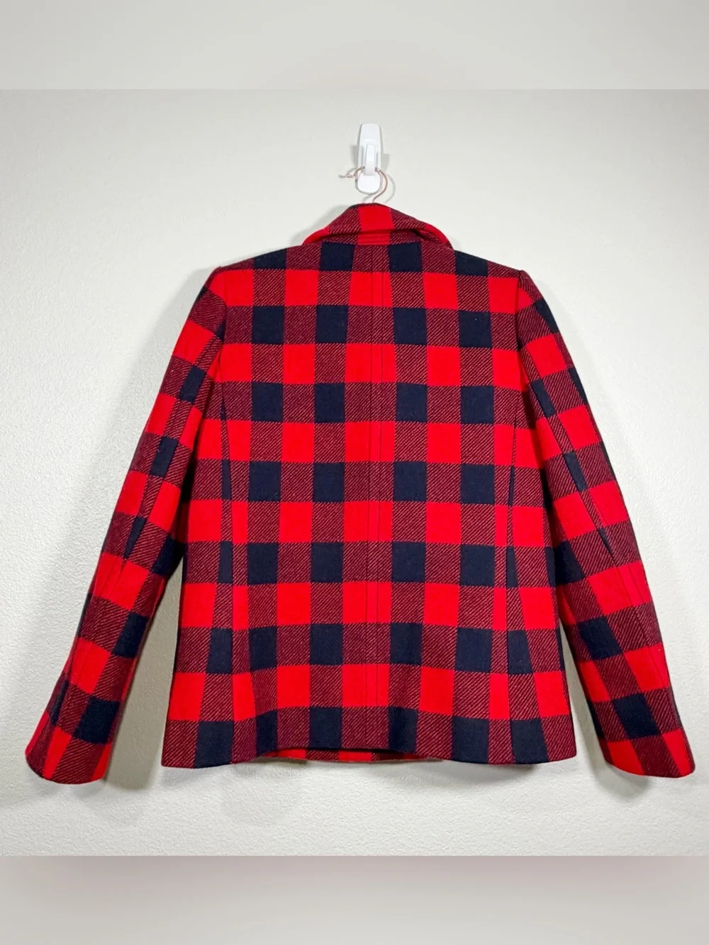 J. Crew Buffalo Plaid Peacoat Wool Jacket Red Navy Blue Checkered Plaid Women 4